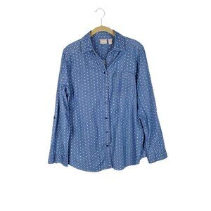Chicos Denim Star Print Button Up Shirt Blue Western Patriotic Size 1 Size M
